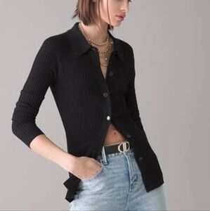 NWT Black Ribbed Cardigan With Collar
